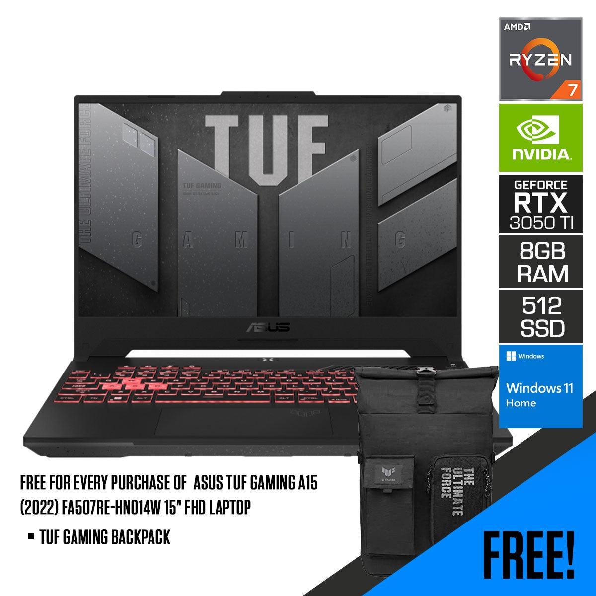 ASUS TUF Gaming A15 (2022) FA507RE-HN014W Laptop (Mecha Gray) | 15.6" FHD | Ryzen™ 7 6800H | 8GB DDR5 |  512GB SSD | RTX™ 3050 Ti |  Windows 11 Home | TUF Gaming Backpack