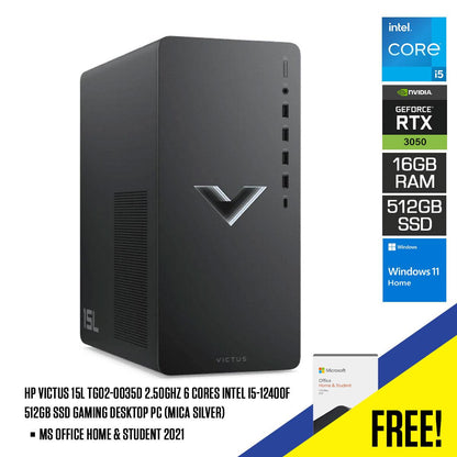HP Victus 15L TG02-0035D 2.50GHZ 6 Cores Intel i5-12400F 512GB SSD Gaming Desktop PC (Mica Silver) + MS Office Home & Student 2021