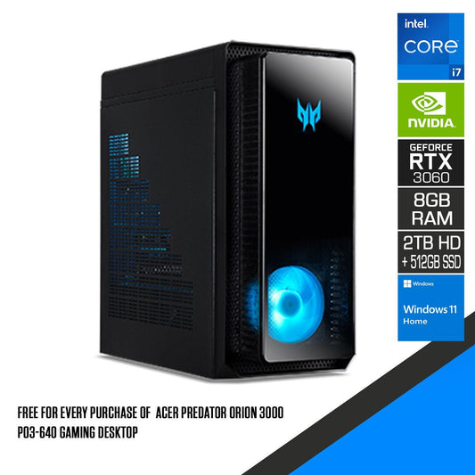 Acer Predator Orion 3000 PO3-640 Gaming Desktop | i7-12700 | 8GB RAM | 2TB HDD + 512GB SSD | RTX 3060 | Windows 11 Home