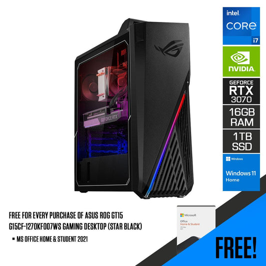 Asus ROG G15CF-1270KF008WS Gaming Desktop (Star Black) | i7-12700K | 16GB RAM DDR4 | 1TB SSD | RTX3070 |  Windows 11 Home | MS Office Home & Student 2021