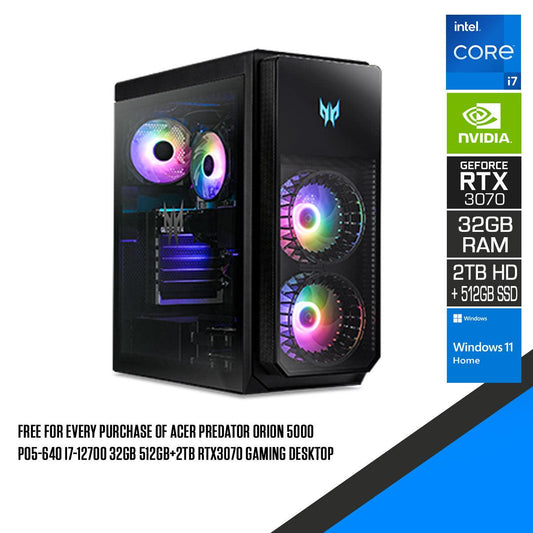 Acer Predator Orion 5000 PO5-640 Gaming Desktop | i7-12700 | 32GB RAM | 512GB SSD + 2TB HDD | RTX 3070 | Windwos 11 Home
