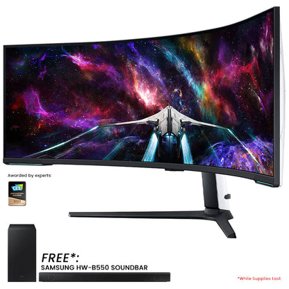 Samsung Odyssey Neo G9 (G95NC) LS57CG952NEXXP 57" 240Hz 1ms GTG 7680x2160 Dual UHD Quantum Mini-LED HDR 1000 Swivel, Tilt, Height-Adjust Curved Gaming Monitor + Samsung HW-B550 Soundbar (Black) Bundle