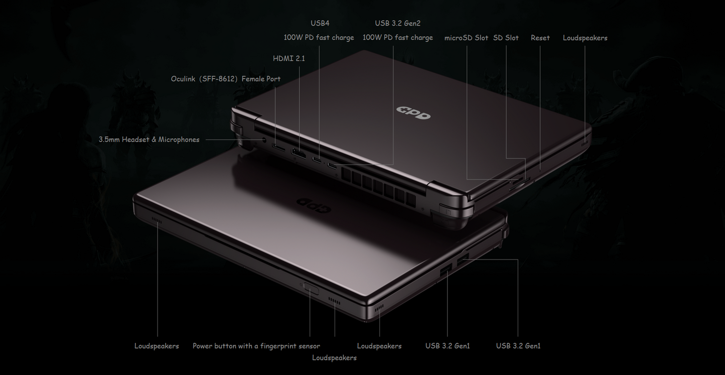 GPD Win Max 2 2023 AMD Ryzen 7 7840U 10.1" WQXGA QHD+ (2560x1600) IPS 32GB LPDDR5x-7500MT/S RAM 2TB SSD AMD Radeon 780M Graphics RDNA3 Windows 11 Handheld Gaming PC + Win Max 2 Protection Case