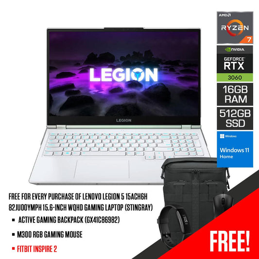 Lenovo Legion 5 15ACH6H 82JU00YMPH Gaming Laptop (Stingray)  | 15.6" WQHD | Ryzen 7 5800H | 16GB RAM DDR4 | 512 SSD | RTX 3060| WINDOWS 11 HOME + M300 RGB Gaming Mouse + Active Gaming Backpack (GX41C86982)