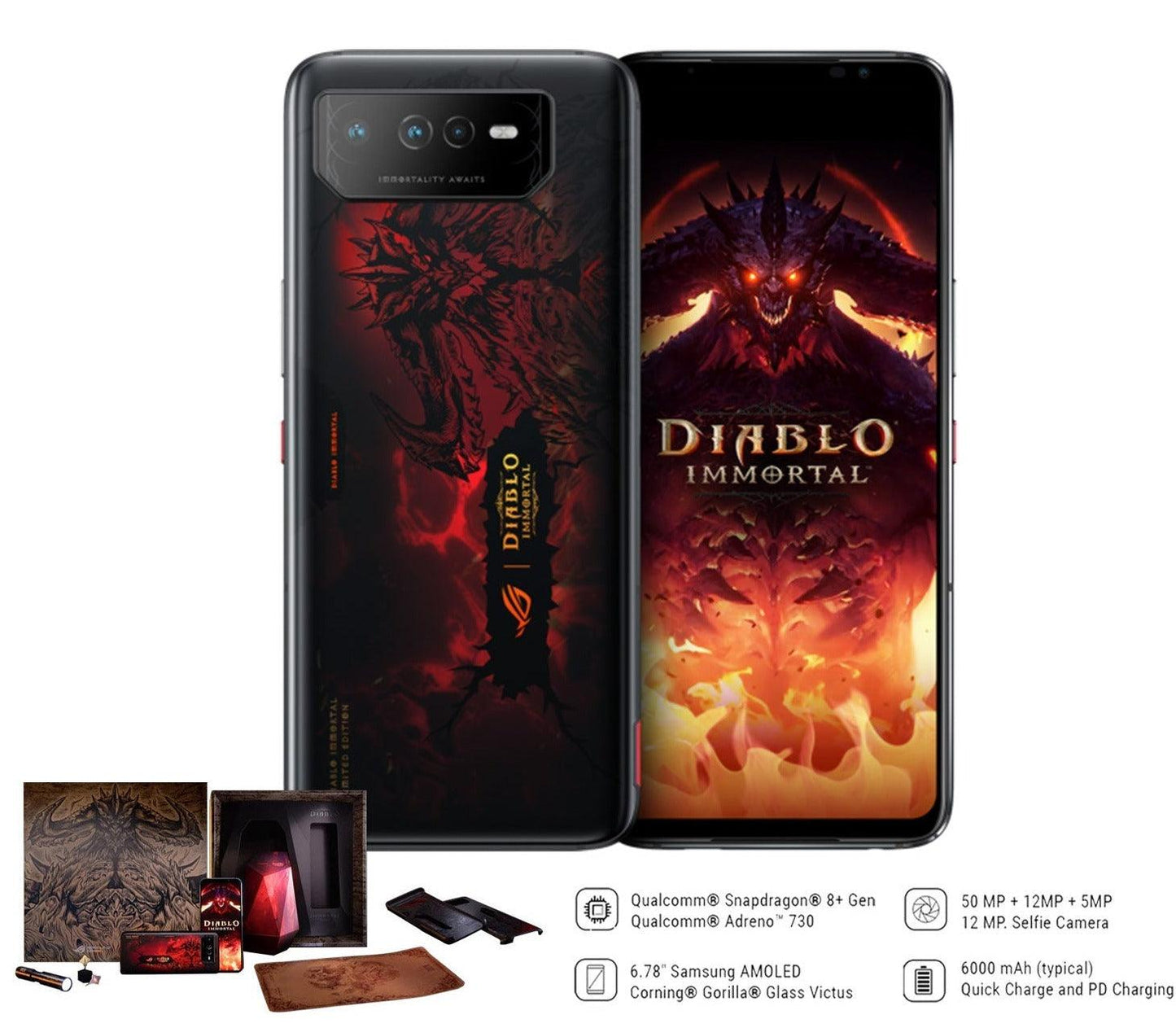 ASUS ROG Phone 6 Diablo Immortal Edition 16GB + 512GB Android 12 6.78-Inch Hellfire Red IPX4 Mobile Gaming (Phantom Black) (AI2201-C-6B091WW)