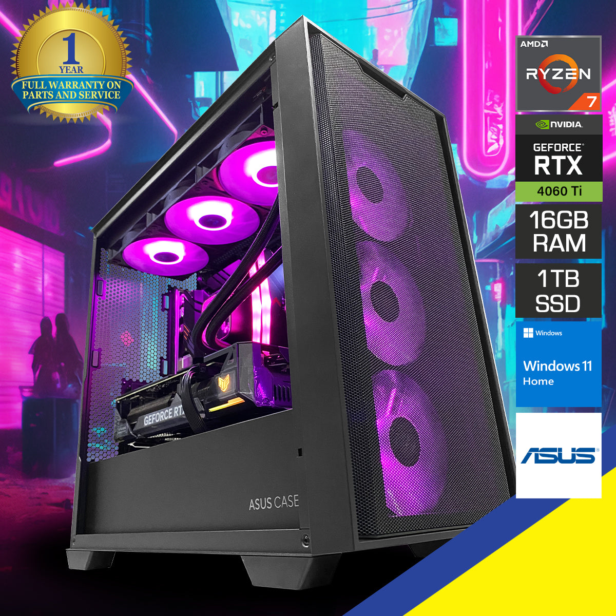Aurora A21 Desktop Gaming PC | AMD Ryzen 7 5700X  | 16GB RAM | 1TB SSD | RTX 4060 Ti | Windows 11