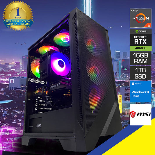 Aurora Forge 120A Desktop Gaming PC | AMD RYZEN 5 7500F | 16GB RAM | 1TB SSD | RTX 4060TI | Windows 11 Home
