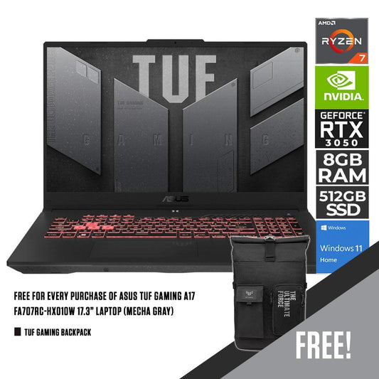ASUS TUF GAMING A17 FA707RC-HX010W LAPTOP | 17.3" FHD | Ryzen 7 6800H | 8GB DDR5 | 512GB SSD | RTX 3050 | Windows 11 Home + TUF Gaming Backpack